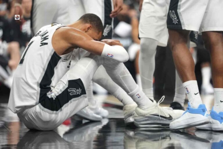 spurs star victor wembanyama exits game 2 vs blazers concussion