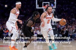 Alt Text: New York Knicks players celebrating a big win during an intense NBA playoff game at Madison Square Garden.