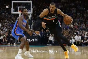 San Antonio Spurs players celebrating during an intense NBA game showdown.