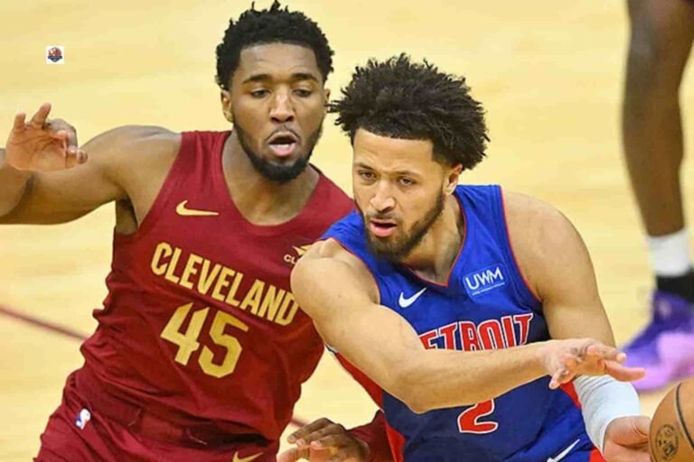 A matchup graphic showing the Cleveland Cavaliers facing the Detroit Pistons, typically featuring team logos or players to highlight the game.