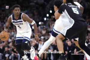 San Antonio Spurs vs Minnesota Timberwolves basketball game action on the court.
